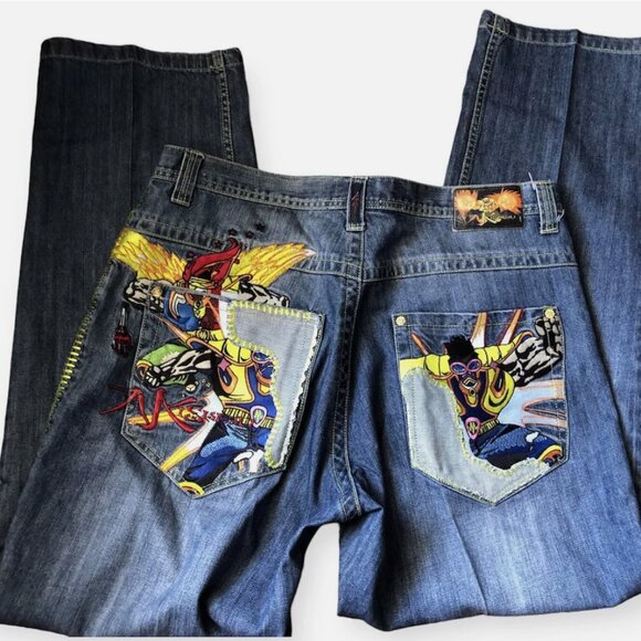 Miskeen Men Jeans Big & Tall 38x34 Back Pocket embroidered Relaxed Fit straight - Picture 1 of 9